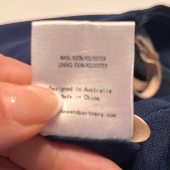 Fame and Partners Navy Blue Strapless Draped Gown Size 10 - Picture 8 of 10